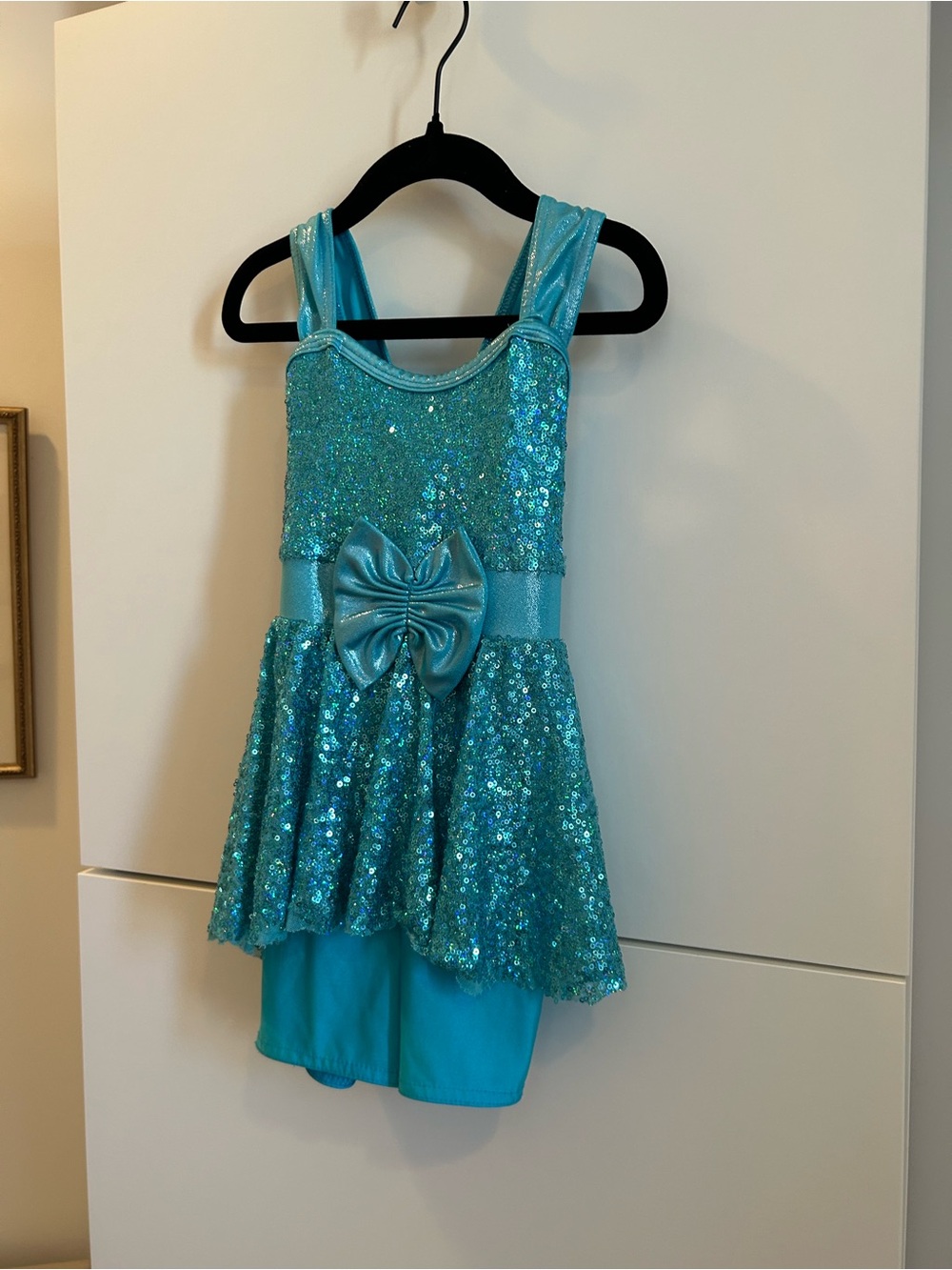 Teal Sequin Dance Costume with Bow - Size ISC - Picture 13 of 14